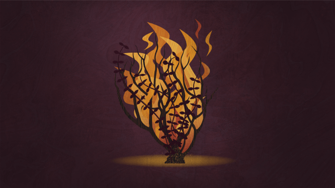 A digital illustration of a burning bush.