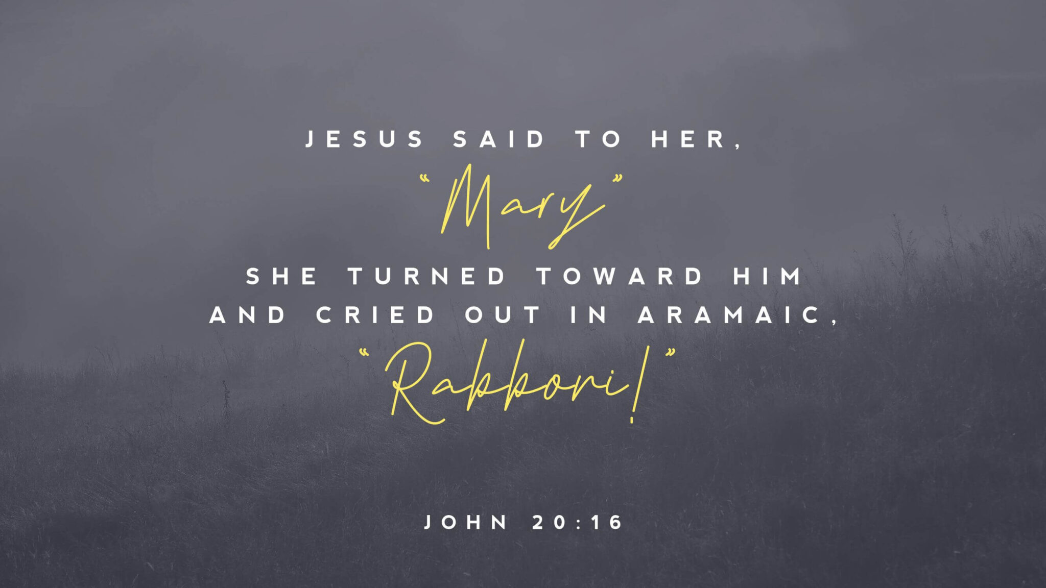 "Jesus said to her, 'Mary' she turned toward him and cried out in aramaic. 'Rabboni!"