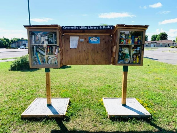 Picture of a community library and pantry.