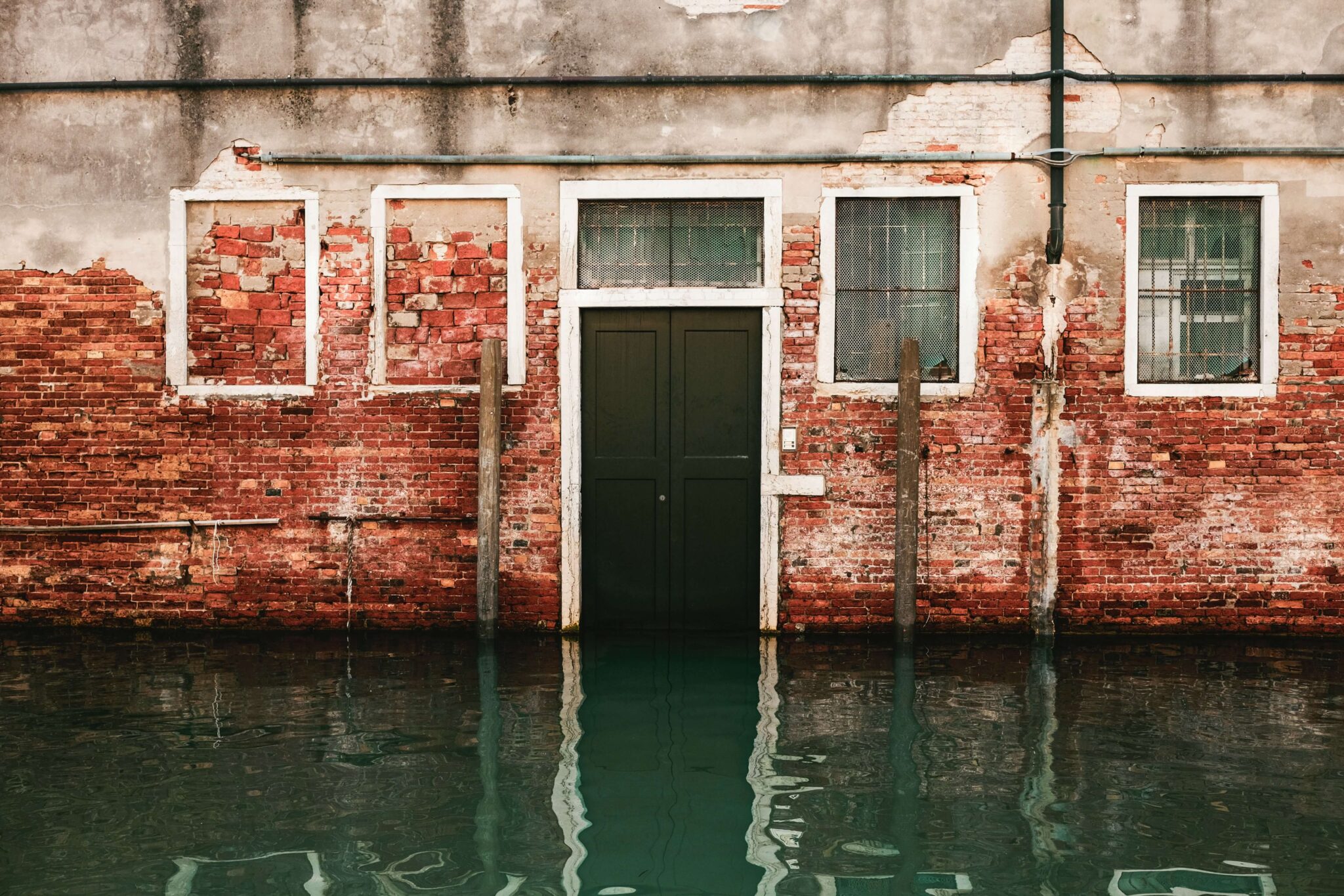 A front door that is flooded