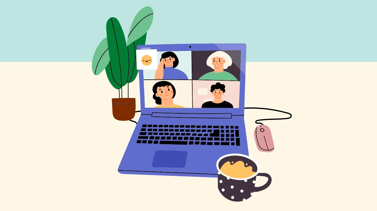 An illustration of a zoom call - people are all on a video chat online