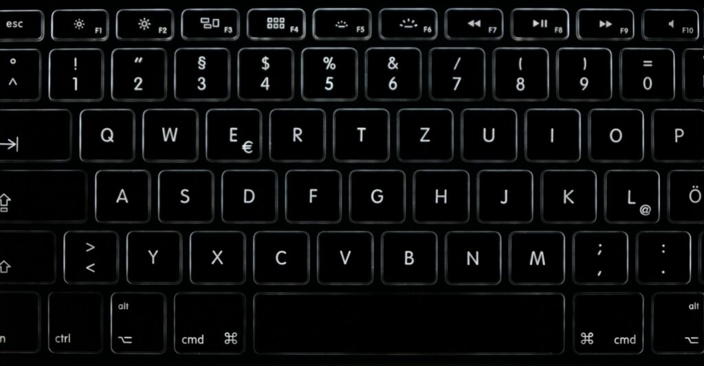 An overview of a black computer keyboard