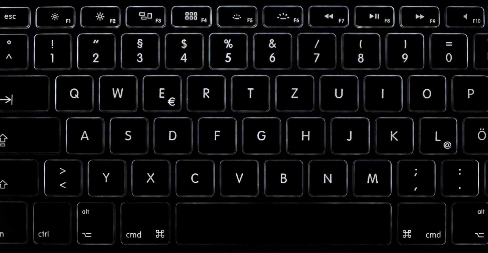 An overview of a black computer keyboard