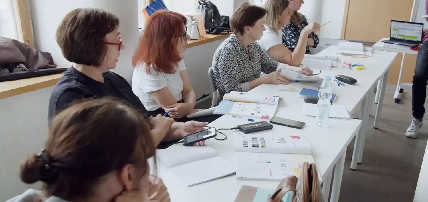 Ukrainian Refugees in language class.